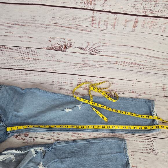 Abercrombie & Fitch 90's Straight High Rise Jeans Sz 24 Busted Knee Grunge Denim - Picture 14 of 15